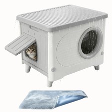 Outdoor Cat House Weatherproof w/Escape Door,Cushion for Yard,Barn,White  He...