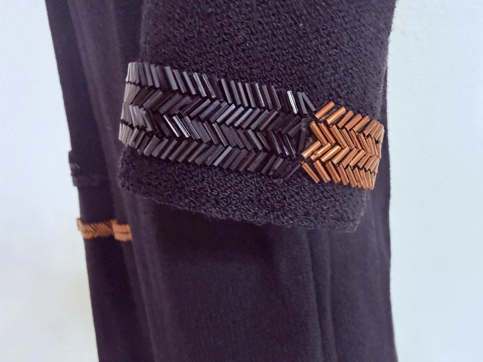 Adolfo Saks Fifth Ave Vintage 80s Hand Beaded Black Cotton Knit Midi Dress S/M - Image 4 of 4