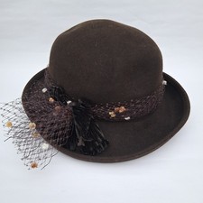 Vintage Charleston Brown Wool Woman's Hat 1920  s Style Derby Lace