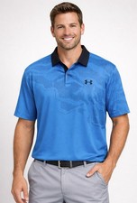 Under Armour Polo Shirt Mens 2XL HeatGear Loose Fit Striped Short Sleeve blue