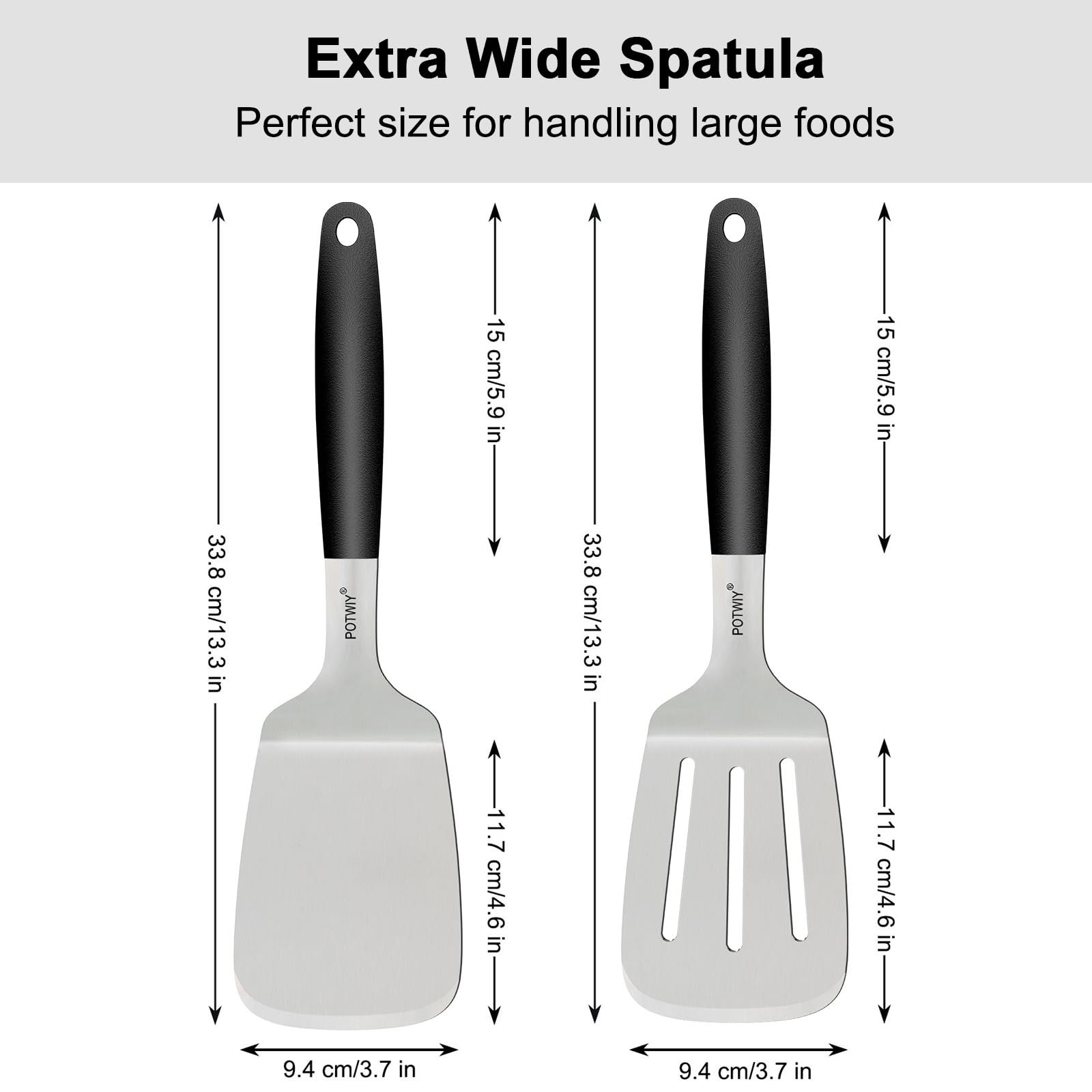 Stainless Steel Wide Spatula Set, Heavy Duty Large Metal Spatulas for Cast Ir...
