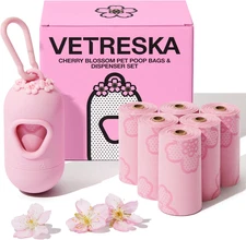 VETRESKA Dog Poop Bag Dispenser with Cherry Blossom Scented Poop Bags, Leak Proo