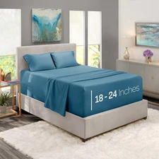 Nestl Full XL Size Sheet Set 4 Piece Extra Deep Pocket(18-24 inches) BLUE HEAVEN