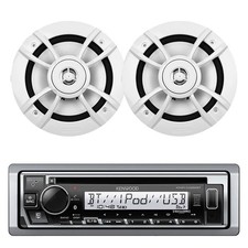 Kenwood KMR-D382BT Marine Bluetooth CD Receiver, 2x 6.5" 100 Watt Boat Speakers