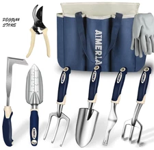 Aimerla 9-Piece Garden Tool Set, Heavy Duty Tools with Large Garden Bag