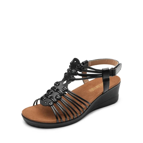 Women Open Toe Ankle Strap Casual Shoes Low Wedge Casual Dress Wedge Sandals - Picture 3 of 17
