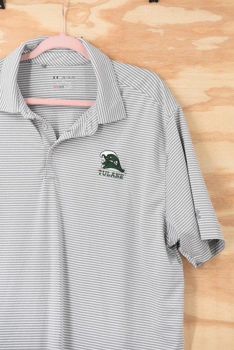Tulane Green Wave Stripe Under Armour Heat Gear Polo Shirt Grey/White Mens  2XL - Picture 3 of 11
