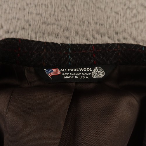 VTG Tweed Jacket M Gray Windowpane Check 100% Wool Blazer Sport Coat USA 42R - Picture 3 of 16