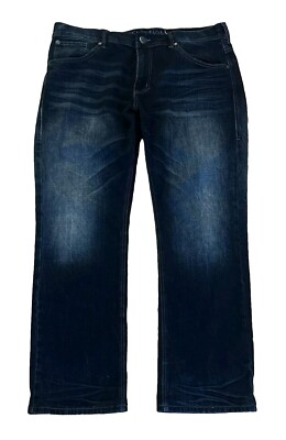 Y2K Affliction Mens Jeans Grant Distressed 38x30 Straight Blue Denim Patches