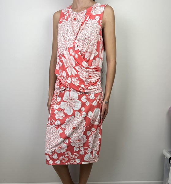 Leona Edmiston Dress Womens 12 M Orange Floral Draped Wrap Cocktail Party Office