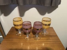 4 Interglass Italy Marbled  Prince Of Florence 2 Wine 2 Water Glass In 24kt Gold