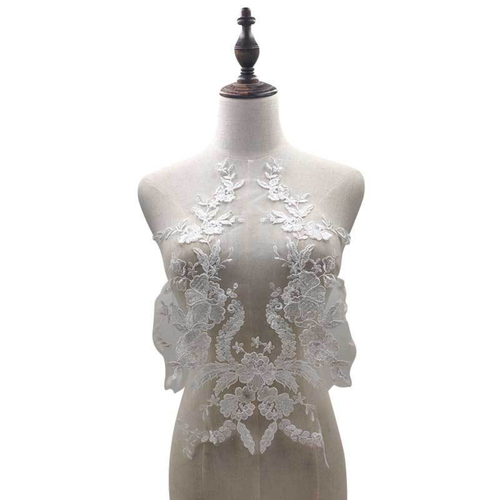Lace Applique Patch Embroidered Floral Trimming for Wedding Bridal Dress Decor - Picture 9 of 28