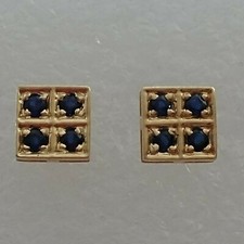 14k solid yellow gold genuine sapphire stud earrings square shaped 7mm