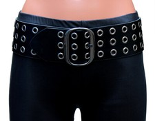 Nietengürtel Breite 7,5cm Taillengürtel bis 90cm Taille schwarz  Ösen silber