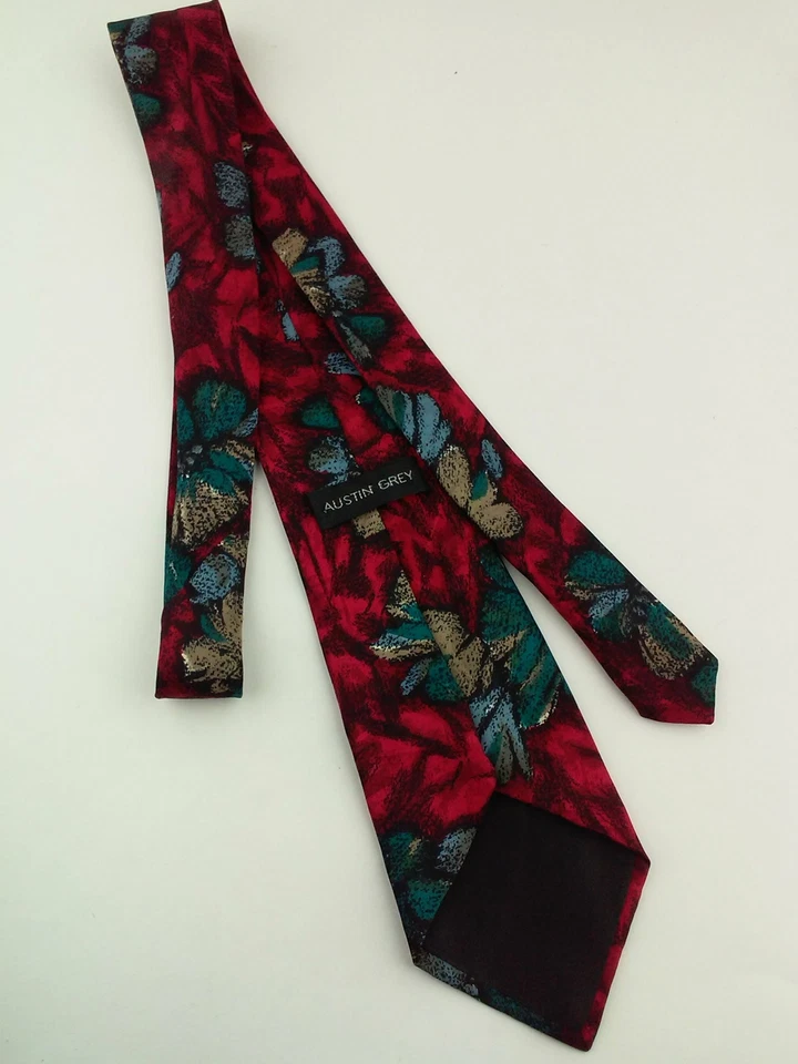 Corbata Hombre Austin Gris Seda Rojo y Azul Floral Desconocida Foto 4 de 4