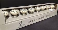 Casa Decor Ceramic Drawer Pulls Knobs HAND CRAFTED set Of 8pc Silver Blue New