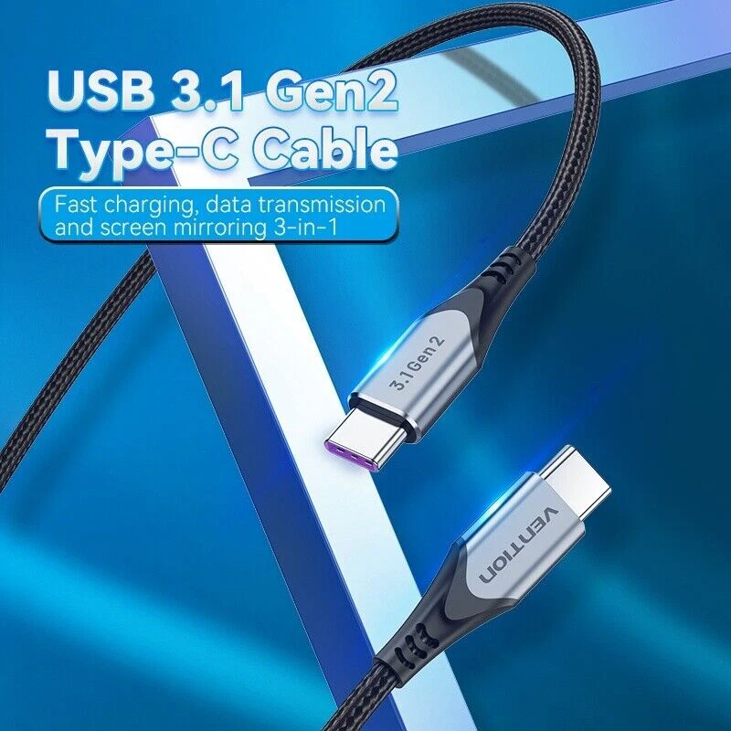 Cable USB Tipo C 3.1A Cargador Carga Rápida Nylon Trenzado Para Samsung S22 S21 S20 Foto 2 de 4