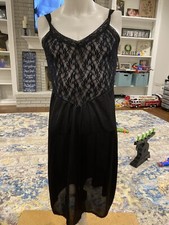Vintage ILGWU Union Made Black Lace Night Gown Negligee Size 36