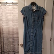 VTG 90's Tommy Hilfiger Jeans Snap Front Bodycon Denim Dress Size 8