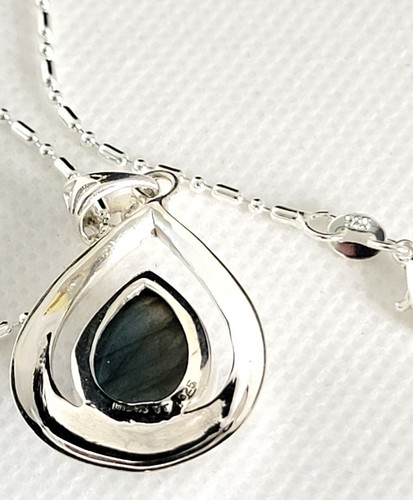 Natural Labradorite Pendant 925 Sterling Silver Signed YT 20" Bead Bar Chain SLP - Picture 5 of 9