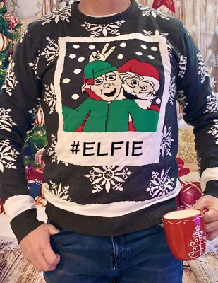 MEN WOMEN UGLY CHRISTMAS SWEATER ELFIE NAUGHY ELF! PARTY SHIRT SIZE S M L 