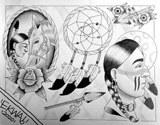 Original Native Tattoo Flash Sheet, 11x14" hand drawn by Matt Stick 7