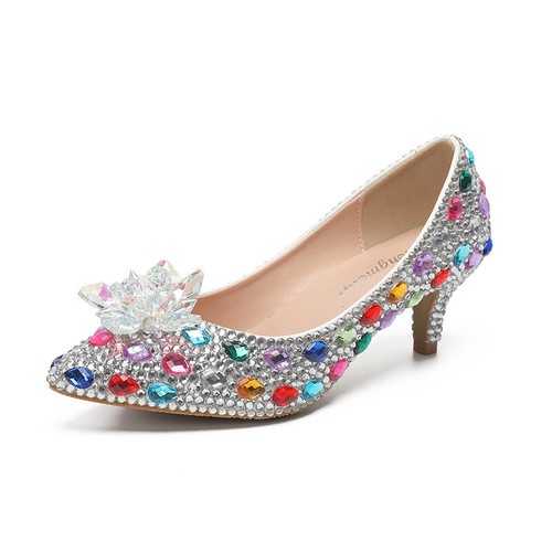 Women's Cowhide Diamond Round Toe High Summer Heels