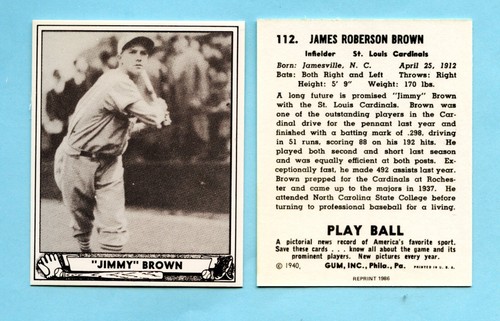 Jimmy Brown #112 1940 Play Ball card