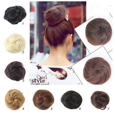 Women Fake Clip In Hair Bun Extension Scrunchie Hairpiece Multi