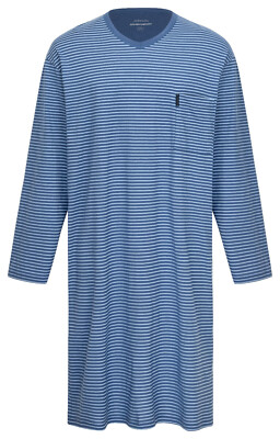 AMMANN Herren  Nachthemd 1/1 Langarm V-Ausschnitt light cotton blau Gr. 54 GOTS