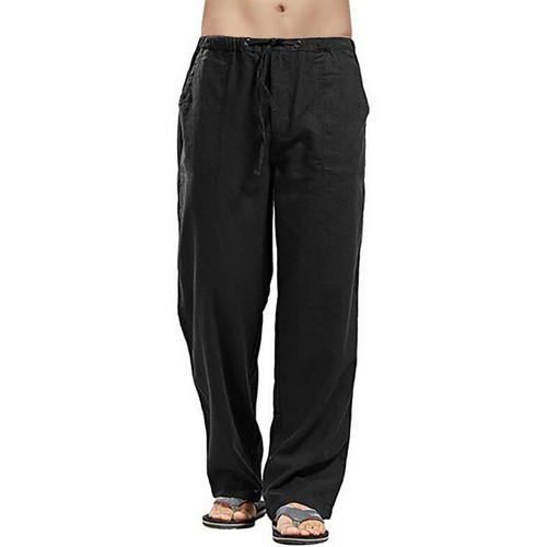 Men Linen blend Casual Pants Trousers Long Loose Summer Elastic Waist S-5XL Soft - Picture 16 of 17