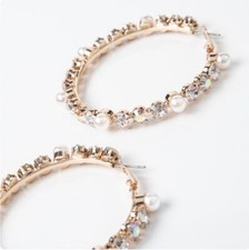 Plunder Design Fashion Jewelry Celina RoseGold Pearl Crystal Hoop Dangle Earring