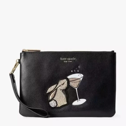 NWOT KATE SPADE Bunbun Bunny Rabbit Martini Black Pouch Clutch Wallet Wristlet