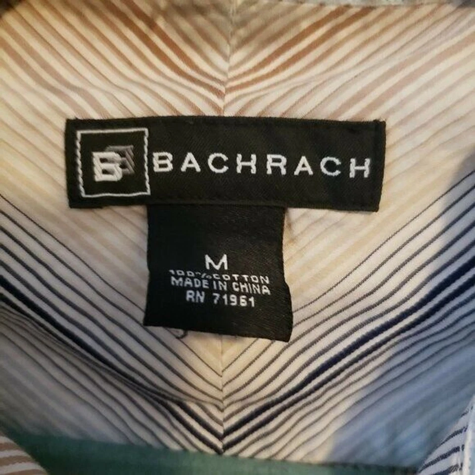 Camisa de vestir BachRach para hombre talla M multicolor a rayas manga larga con botones Foto 2 de 4