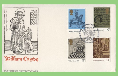 G.B. 1976 William Caxton set u/a Post Office First Day Cover, Plymouth, Devon - 第 1/1 張圖片