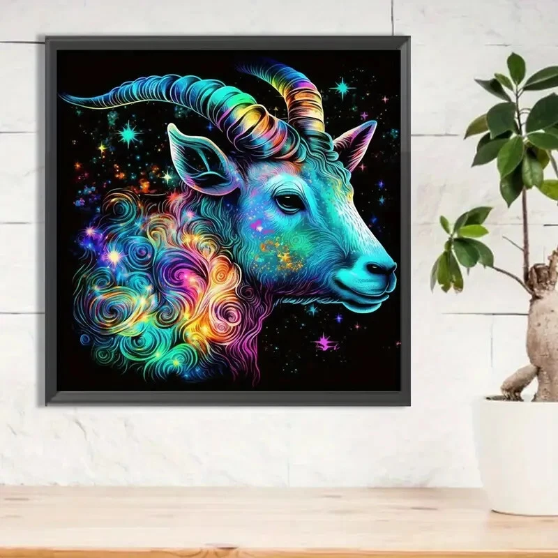 Kit Pintura Arte Diamante Signo Zodiaco Neón 20x20cm Leo Aires Foto 4 de 4