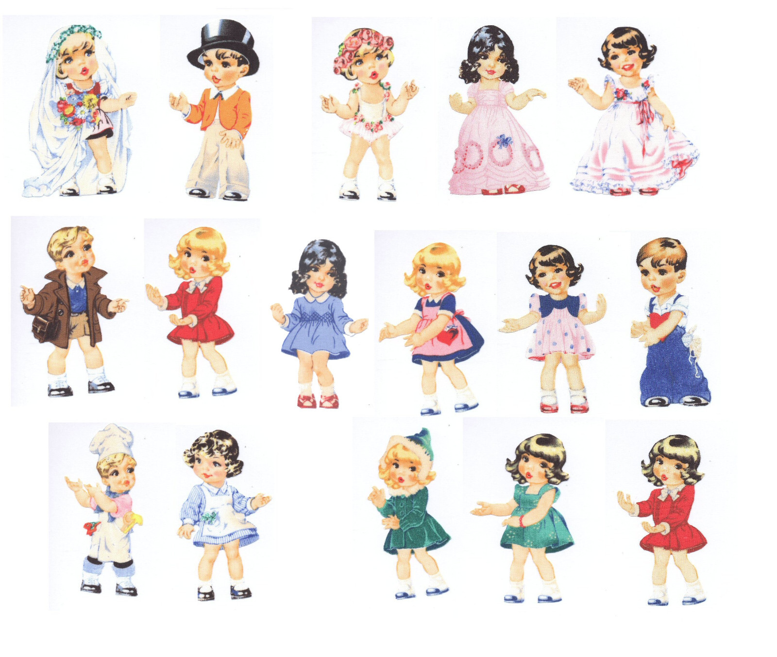 16 Patch Thermocollant Tissu Paper Doll Écusson Poupée à Repasser sur Vêtement