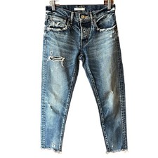 Moussy Howa Jeans Womens Measures 28 X 26 Blue Distressed Denim Button Fly Japan