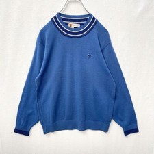 Christian Dior Vintage Crew Neck Knit Sweater with Embroidered Logo in Blue so