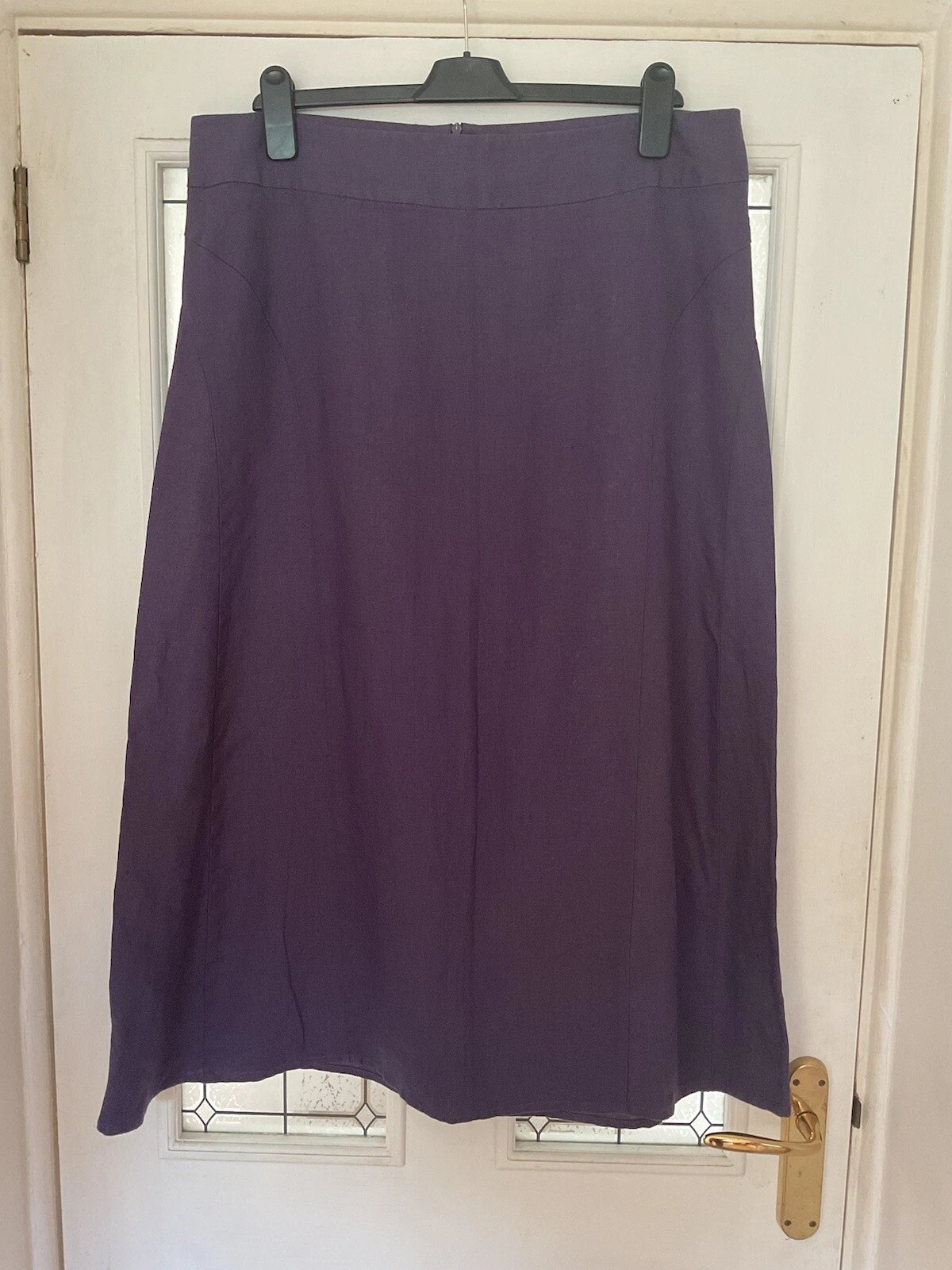Kew Medium-Weight Linen Curve Seam Skirt - Purple - Size 16 - New with Tag