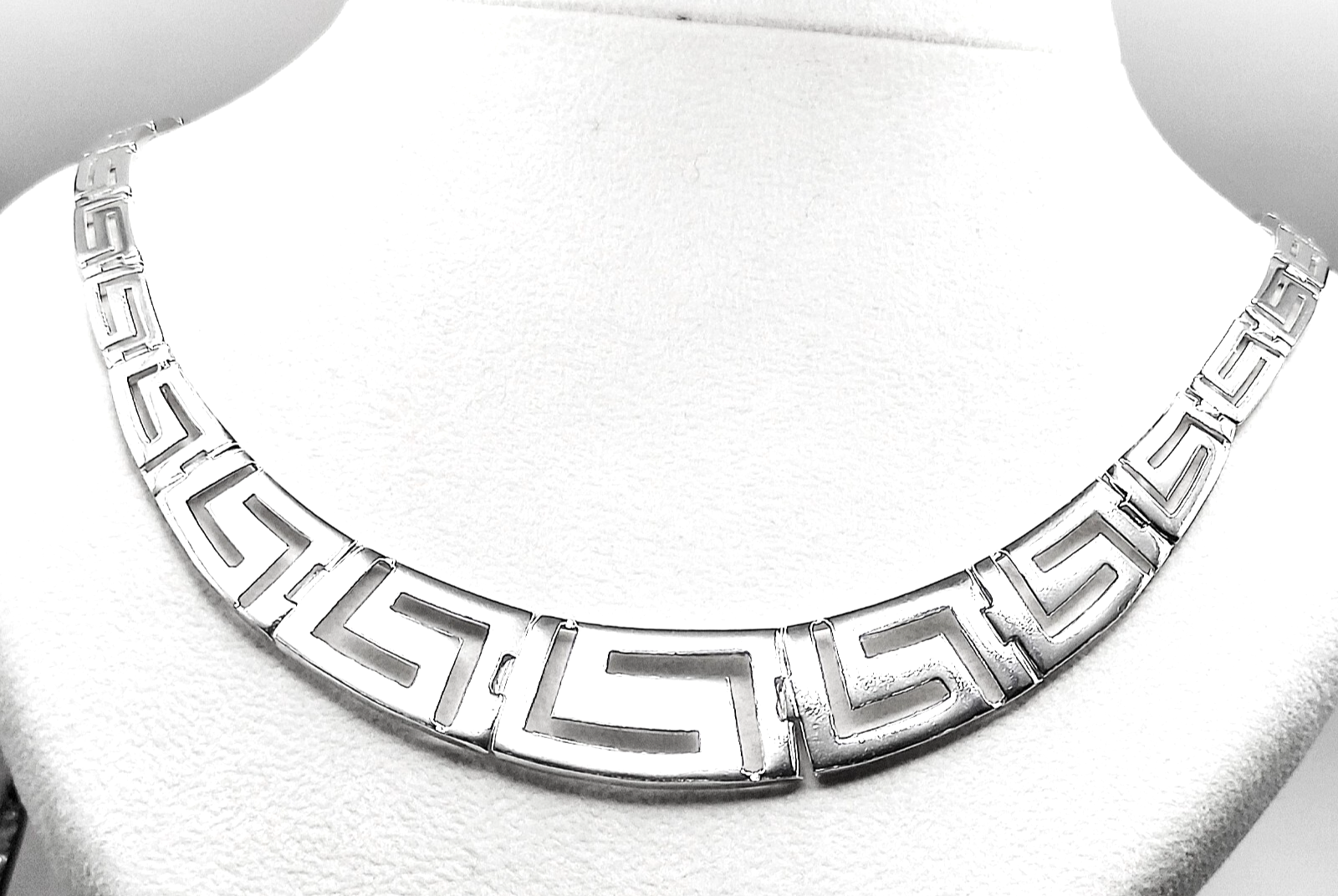 Handmade Sterling Silver 925 Ancient Greek Key Meander Link Necklace For Women