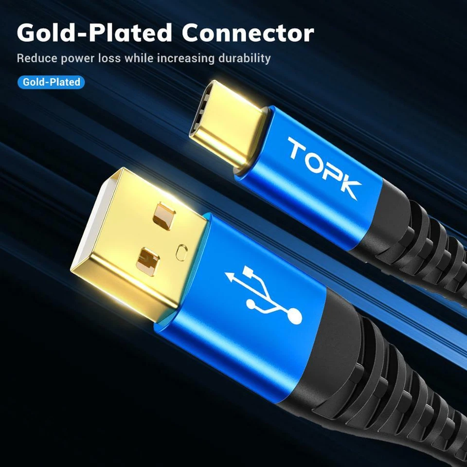 Extra Long USB A to Type C Charger Cable 1m 2m 3m Fast Charging Lead BLUE - Image 3 of 4