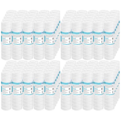 100 Pack 10''x2.5'' String Wound Whole House Sediment Water Filter RO Replacement