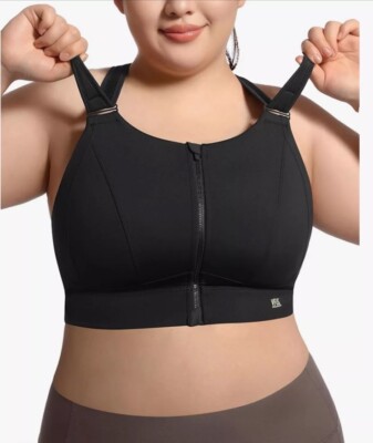 VFUS Zip Front Adjustable High Impact Sports Bra Full Coverage