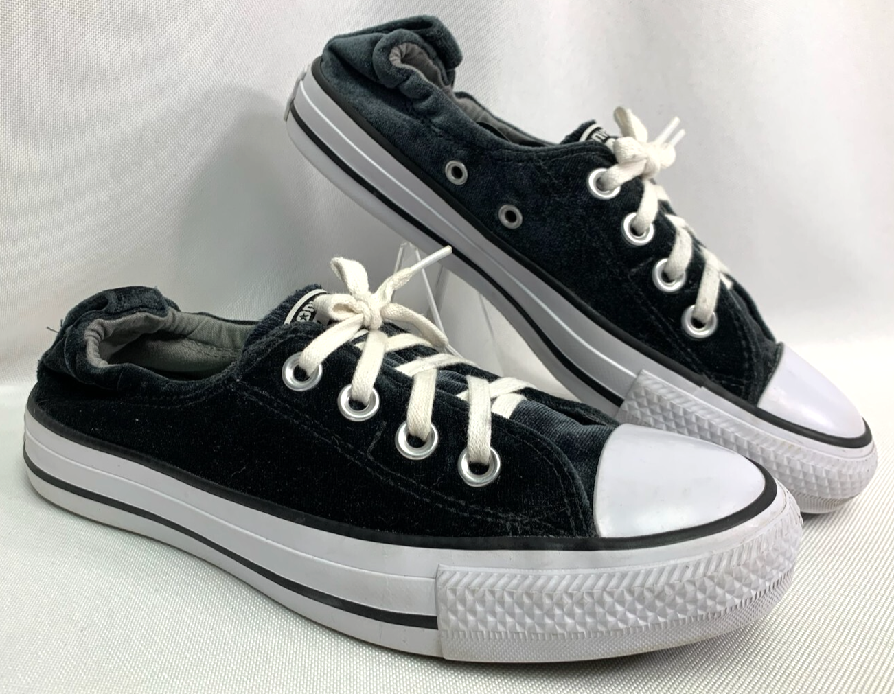 Converse Chuck Taylor Slip-On Sneakers Black Velvet Elastic Heel Size 6-image