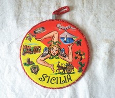 Targa targhetta formina vintage cm.17 ceramica decorativa rotonda muro Trinacria