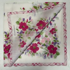 Vintage Floral Handkerchief Cotton Pink Flower Pocket Square Scarf 19"