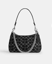 Coach Outlet Teri Shoulder Bag Signature Satin CET14 SV/BK Silver/Black