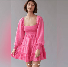 Urban Outfitters Sz XS pink River smock long sleeve mini dress