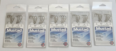 5 Pack Bundle 6 Per Pack Mustad Snelled Beak Hook Size 2 Tied on 10# Test